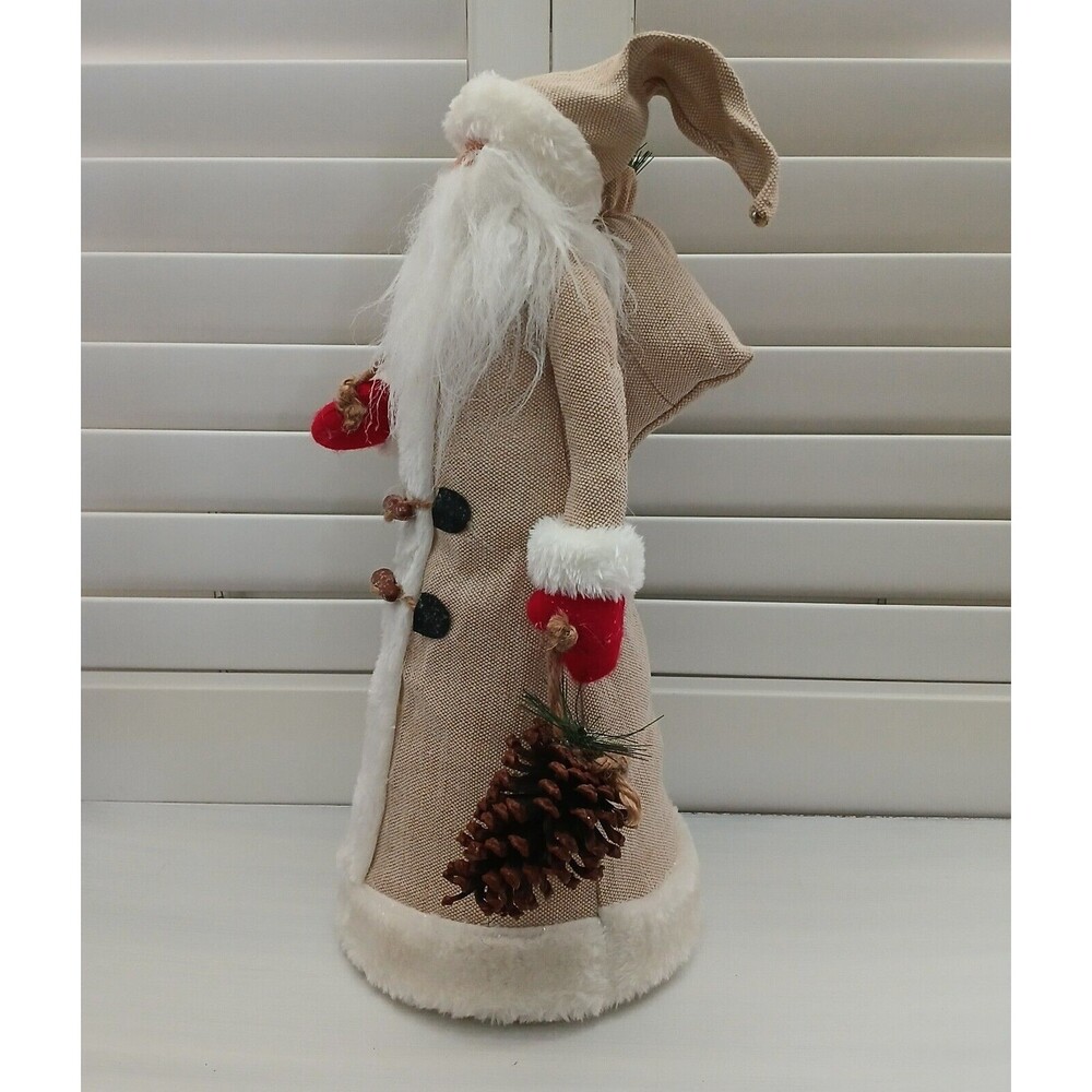 Christmas Santa Figurine Large 18" Tall Fabric Decor Holding Pinecone & Bag - Picture 6 of 13